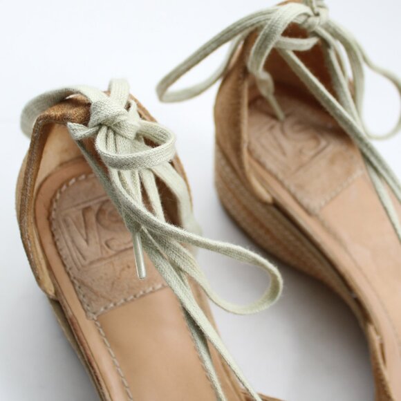Victoria's Secret Moxi Tan Suede Ankle Lace-Up  Square-Toe Wedge Shoes Size 9.5 - Picture 5 of 6